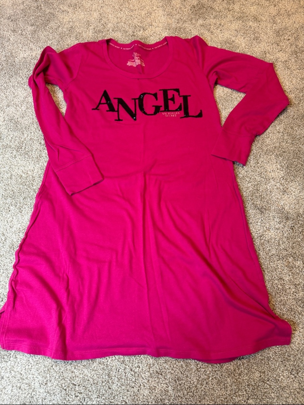 Victoria's Secret Hot Pink ANGEL Long Sleeve Nightdress